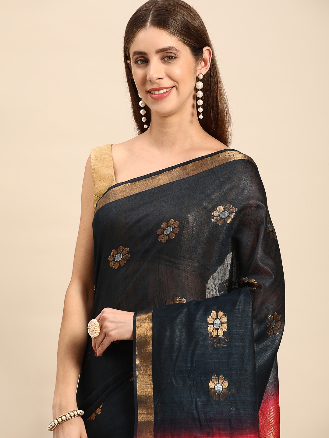 

swatika Floral Zari Silk Blend Bhagalpuri Saree, Blue