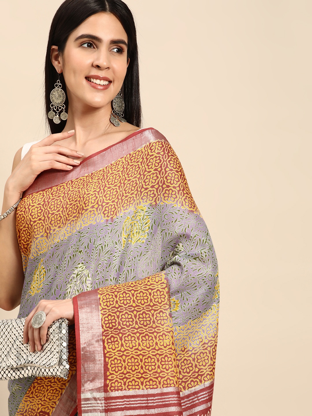 

swatika Blue & Multicoloured Woven Design Pure Cotton Handloom Bhagalpuri Saree