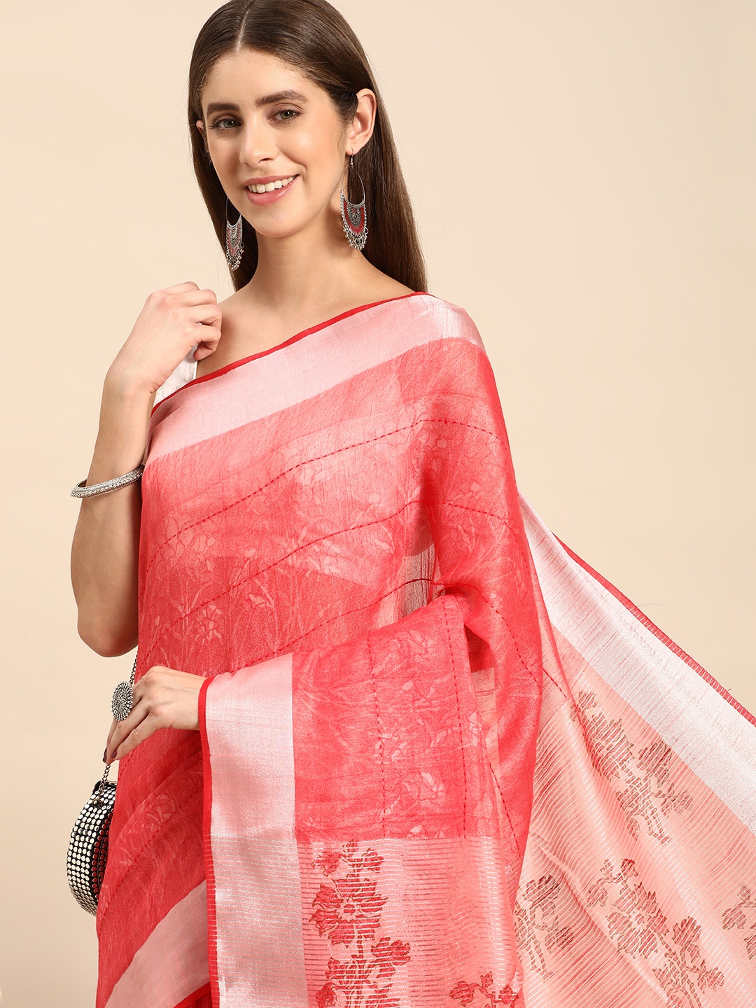 swatika Floral Zari Silk Blend Bhagalpuri Saree, Peach