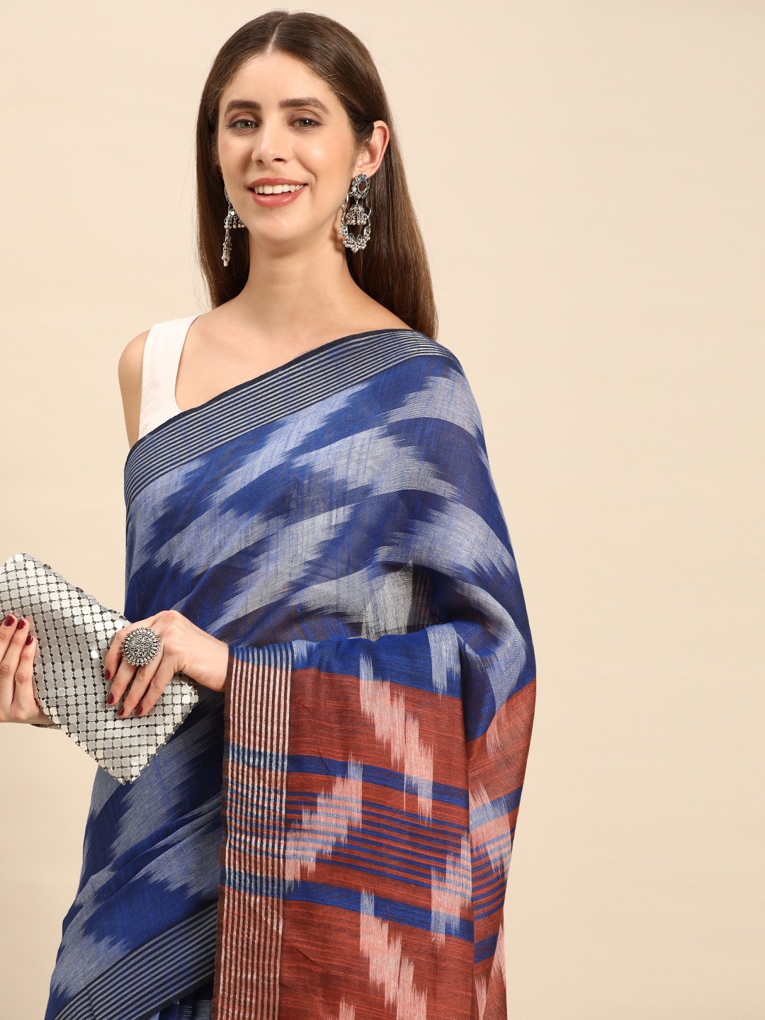 

swatika Printed Zari Pure Cotton Bhagalpuri Saree, Blue