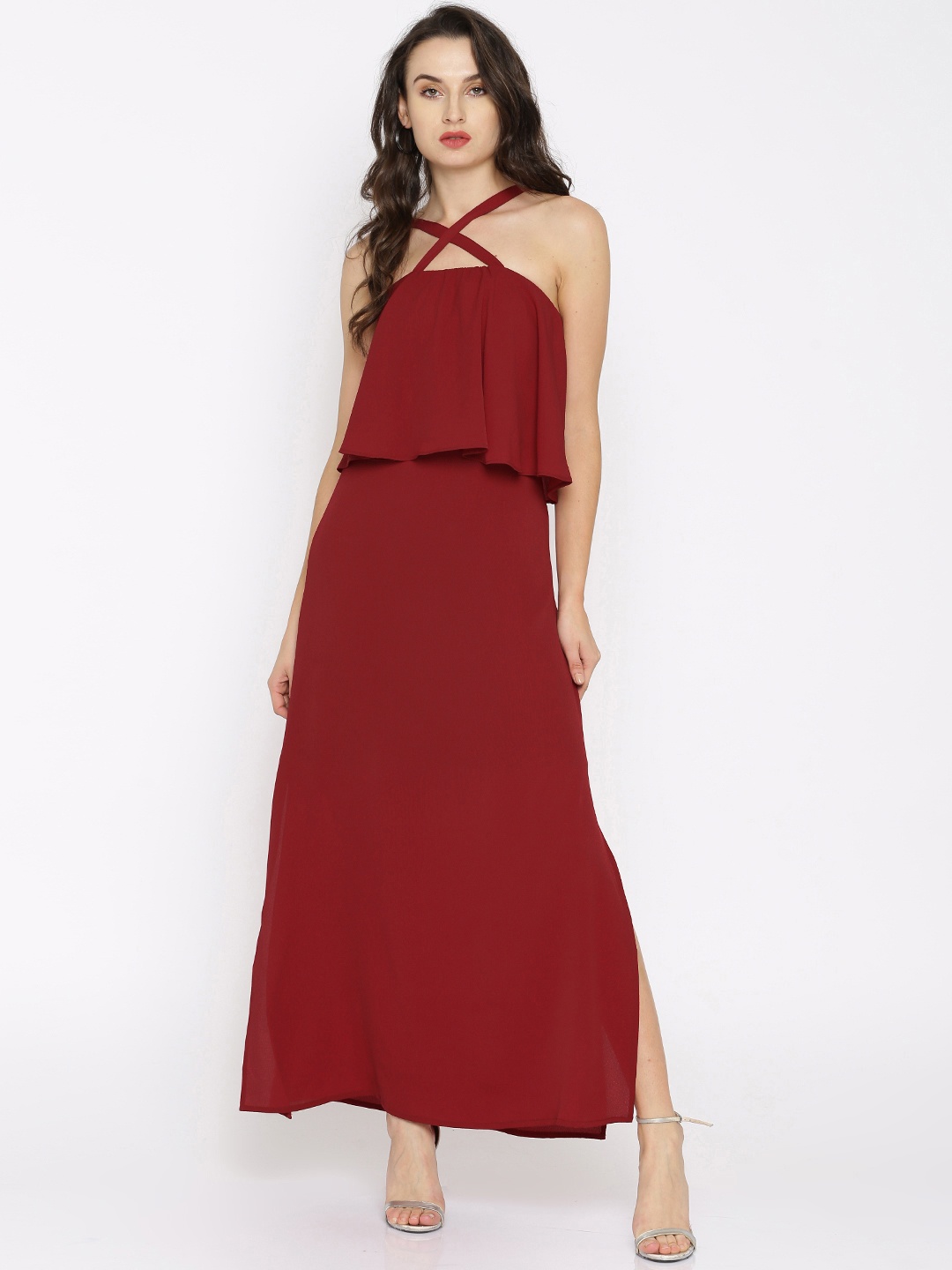 

RARE Women Maroon Solid Maxi Dress