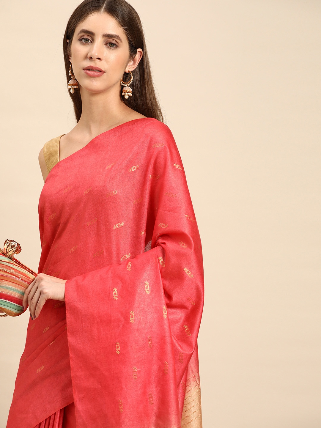 

swatika Woven Design Zari Silk Blend Bhagalpuri Saree, Peach