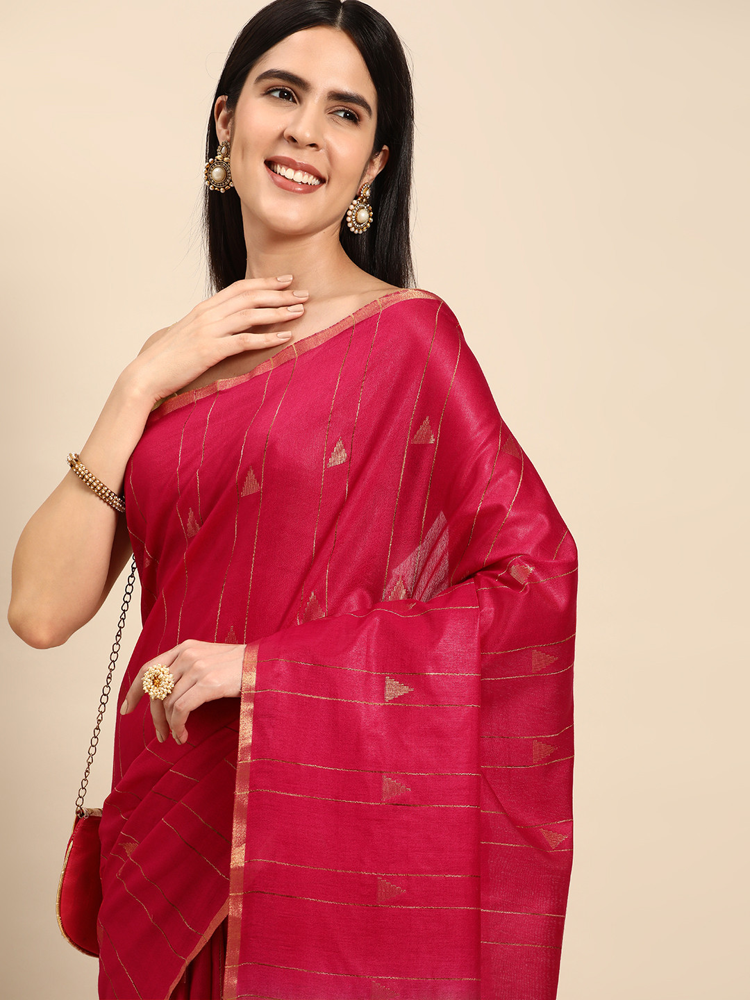 

swatika Zari Silk Blend Bhagalpuri Saree, Pink