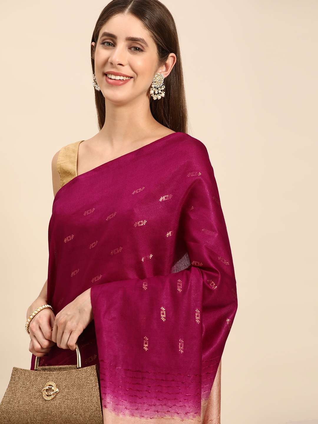 

swatika Woven Design Zari Silk Blend Bhagalpuri Saree, Purple