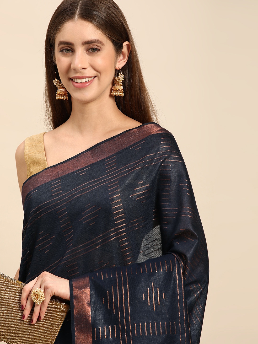 

swatika Woven Design Zari Silk Blend Bhagalpuri Saree, Blue