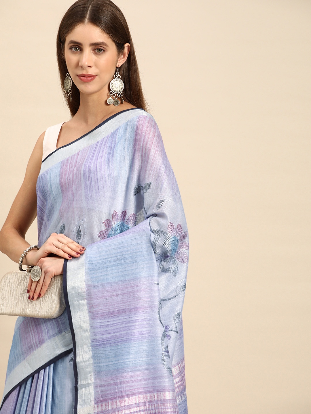 

swatika Floral Pure Cotton Bhagalpuri Saree, Blue