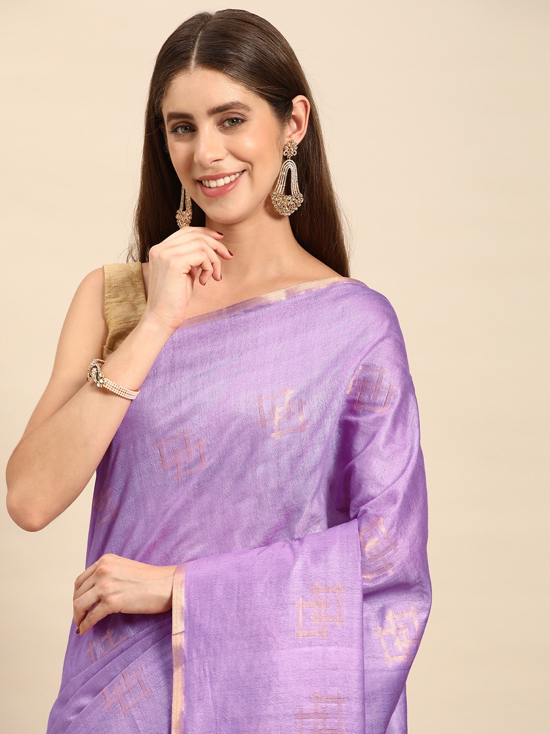 

swatika Woven Design Zari Silk Blend Bhagalpuri Saree, Purple