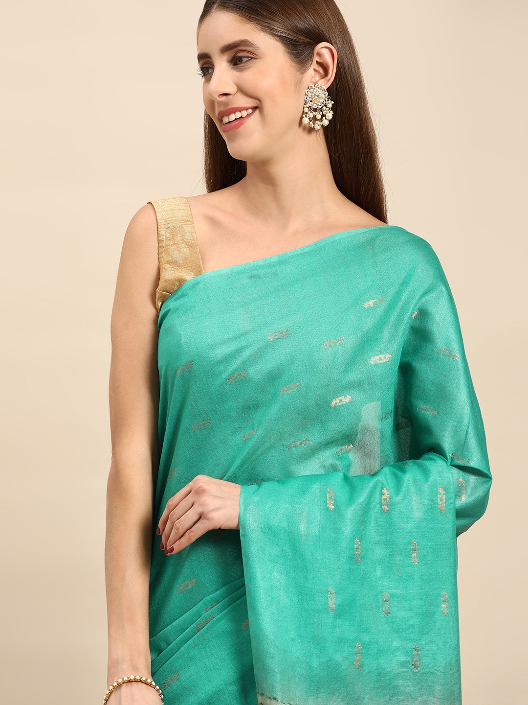 

swatika Woven Design Zari Silk Blend Bhagalpuri Saree, Green