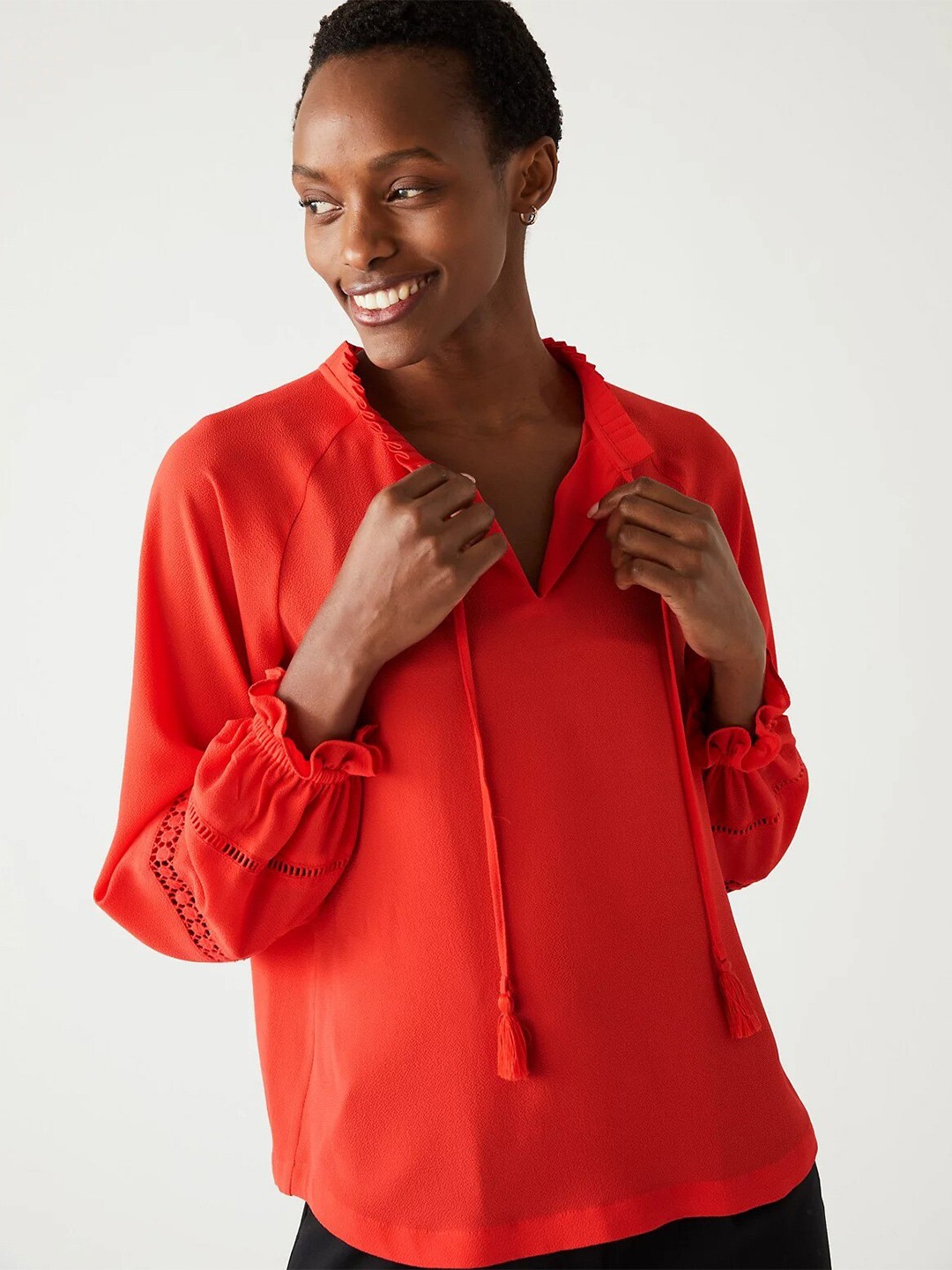 

Marks & Spencer Tie-Up Neck Cuff Sleeves Top, Red