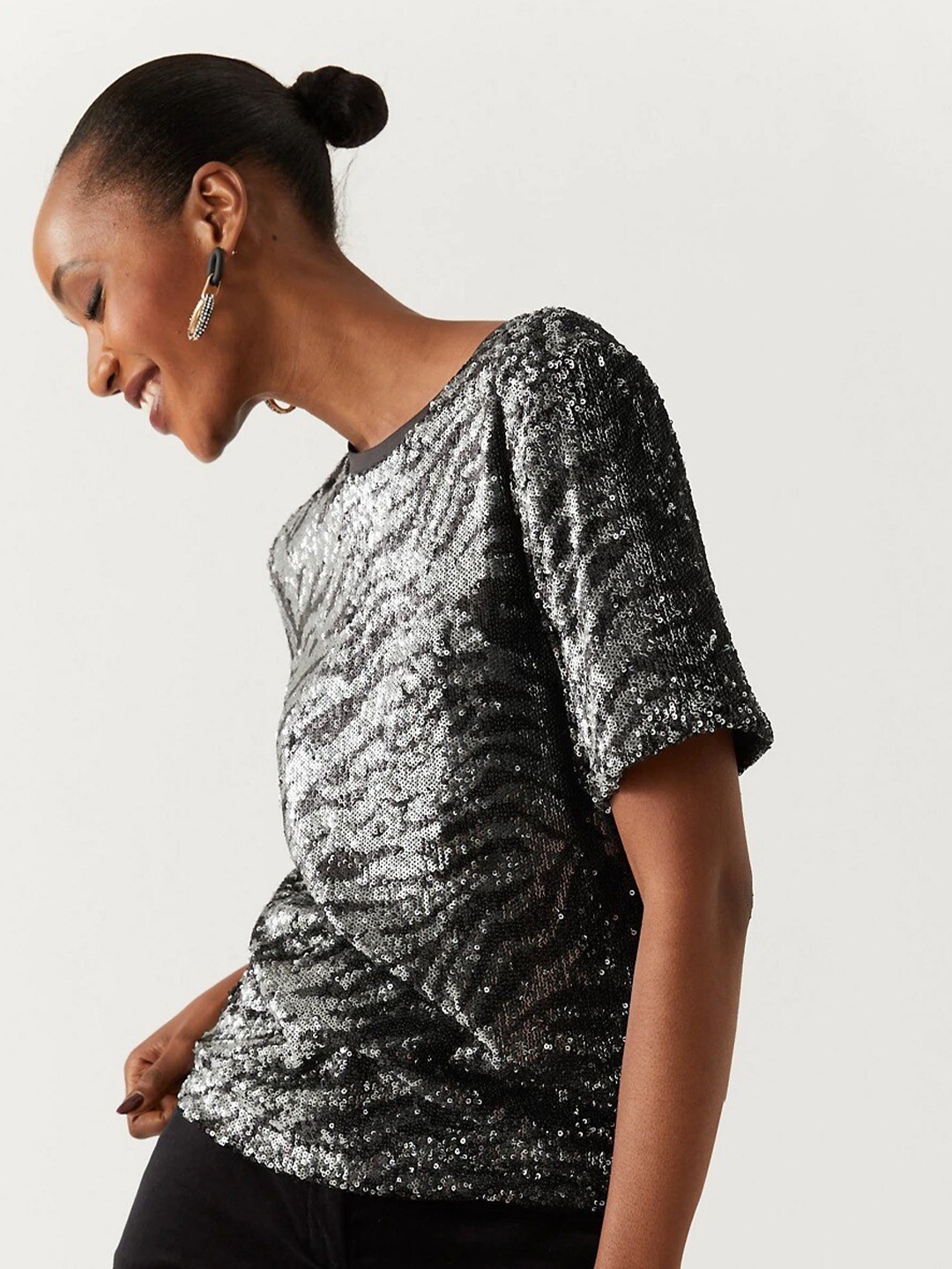 

Marks & Spencer Animal Skin Style Sequined Top, Grey