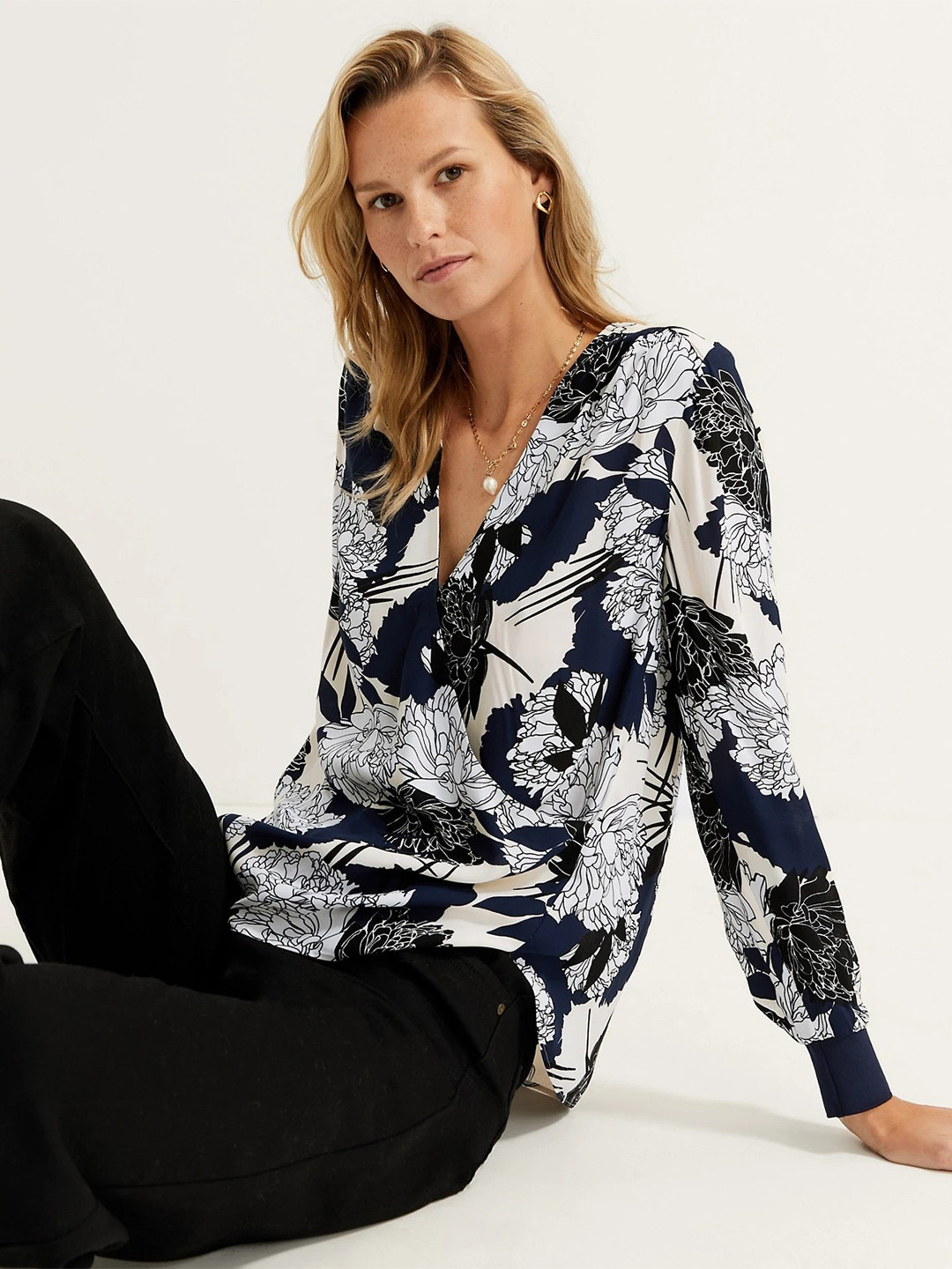 

Marks & Spencer Floral Printed V Neck Top, Black