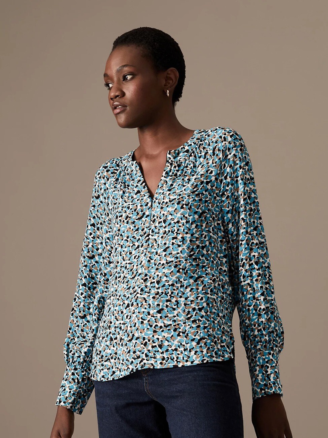 

Marks & Spencer Animal Printed Round Neck Top, Turquoise blue