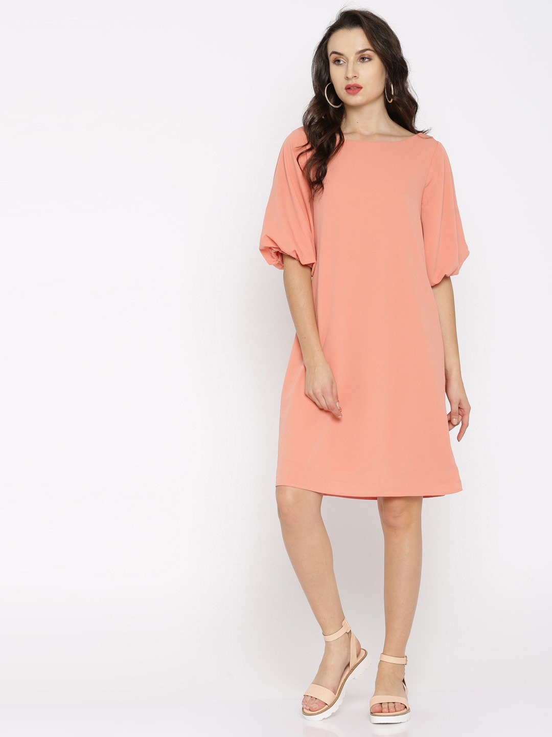 

RARE Women Peach-Coloured Solid A-Line Dress