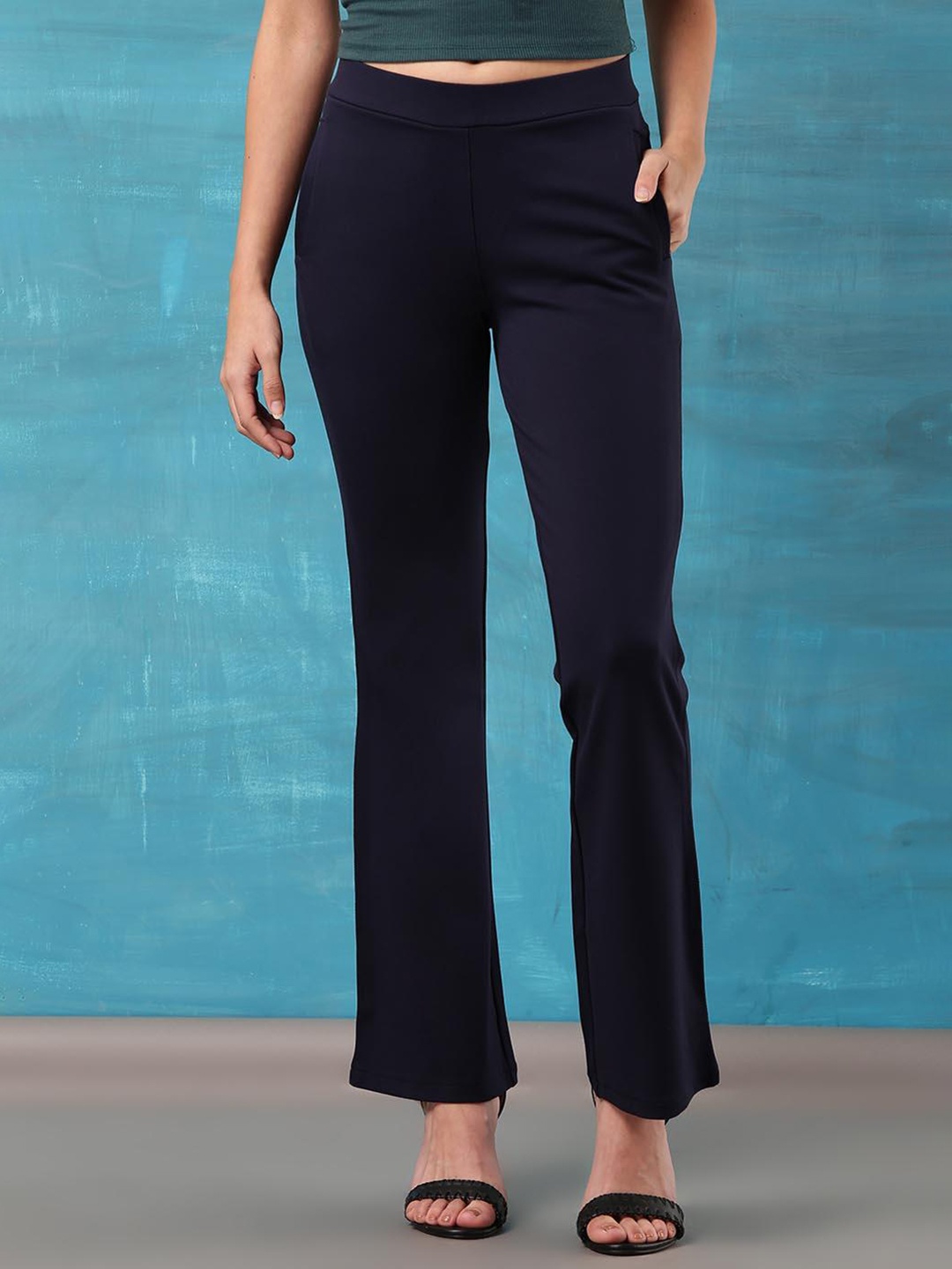 

Lakshita Women Smart Skinny Fit Mid-Rise Easy Wash Trousers, Navy blue