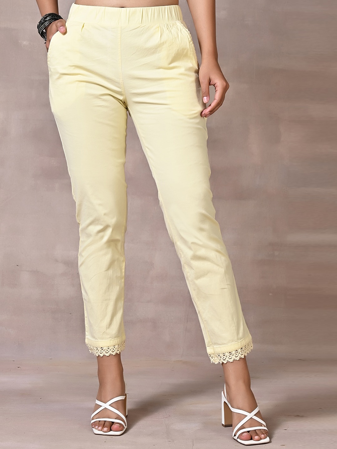 

Lakshita Women Smart Relaxed Fit Easy Wash Cropped Trousers, Yellow