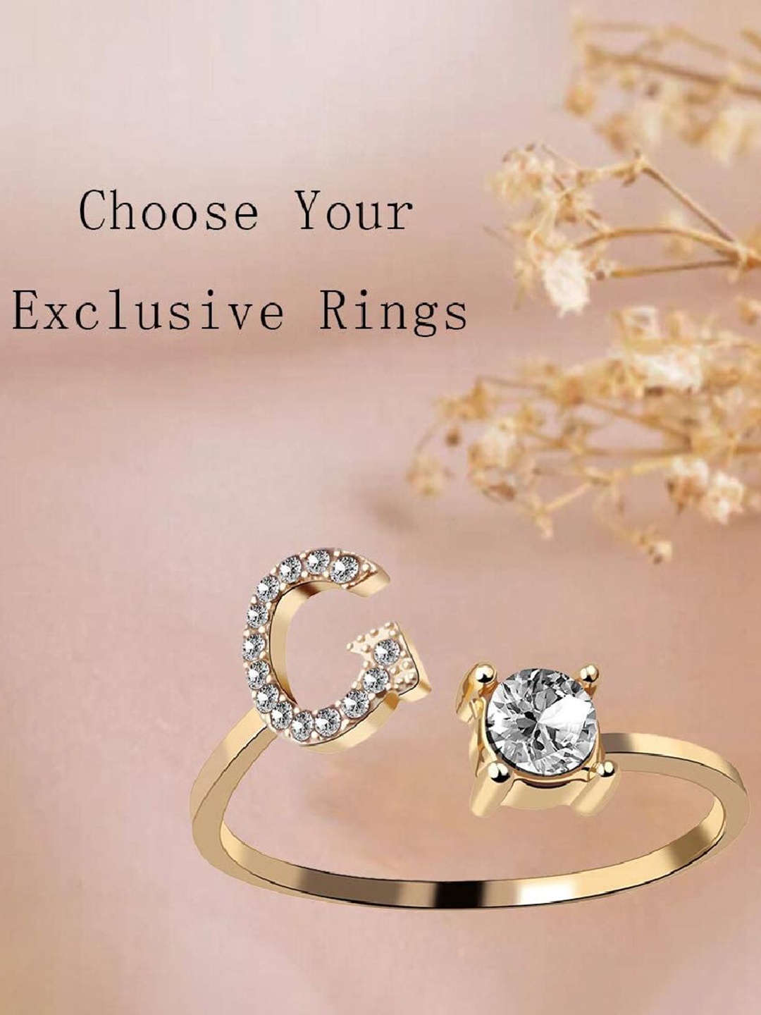 

ZIVOM Women Gold-Plated CZ-Studded Finger Ring, White