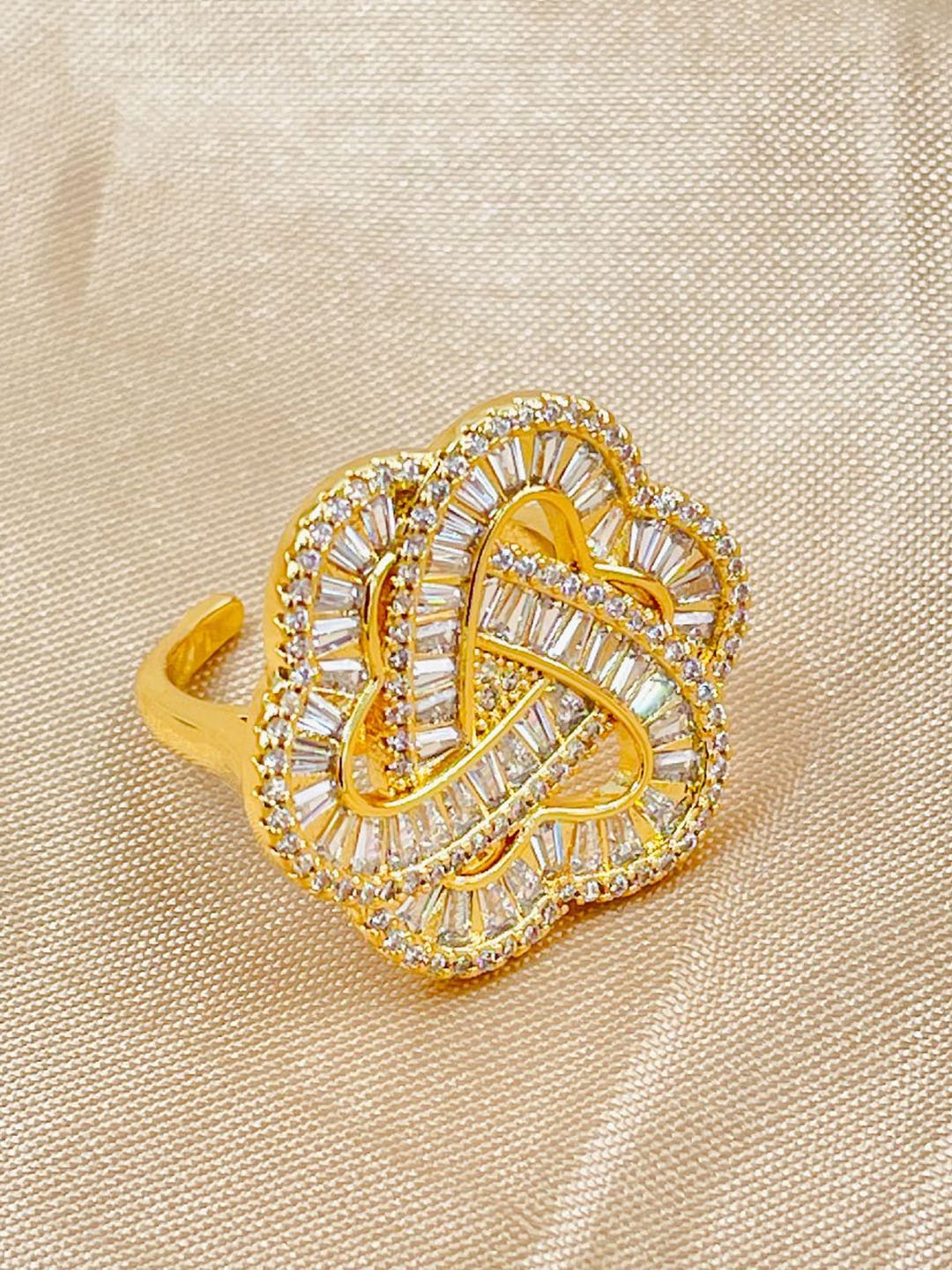 

ZIVOM Gold-Plated CZ-Studded Adjustable Finger Ring