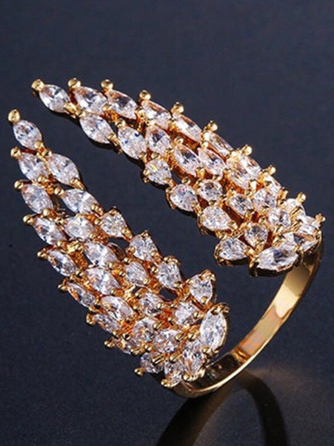 

ZIVOM 18K Gold-Plated CZ Studded Grapevine Finger Ring