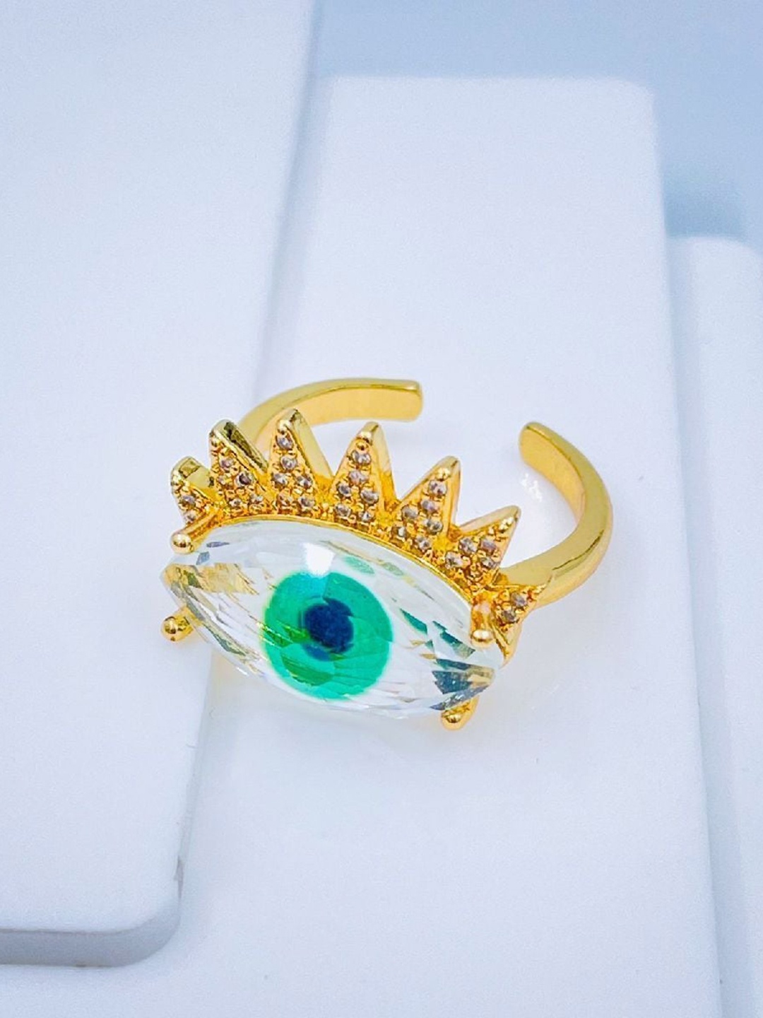 

ZIVOM Gold-Plated AD-Studded Evil Eye Charm Finger Ring