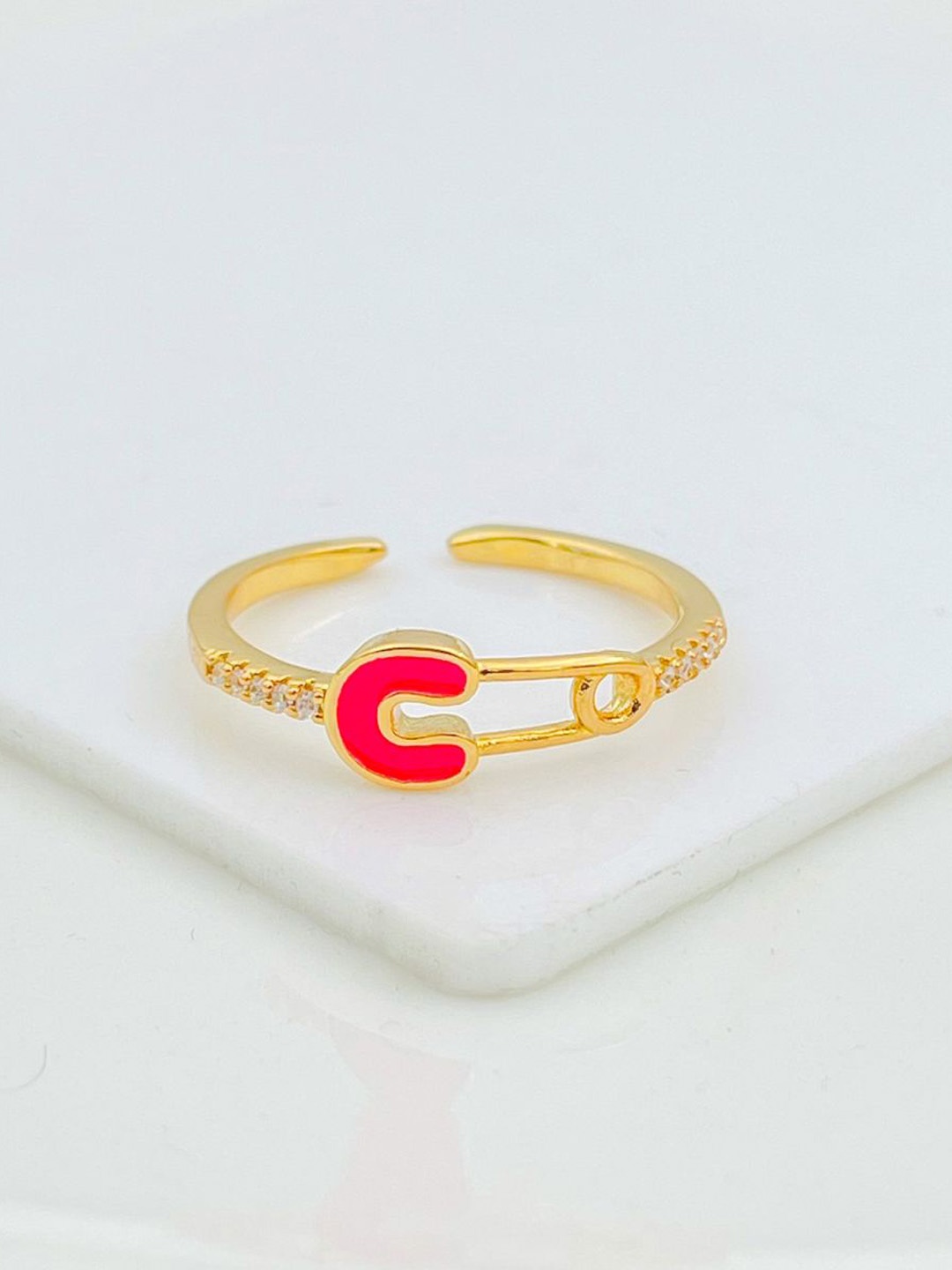 

ZIVOM 18K Gold-Plated AD-Studded Adjustable Finger Ring