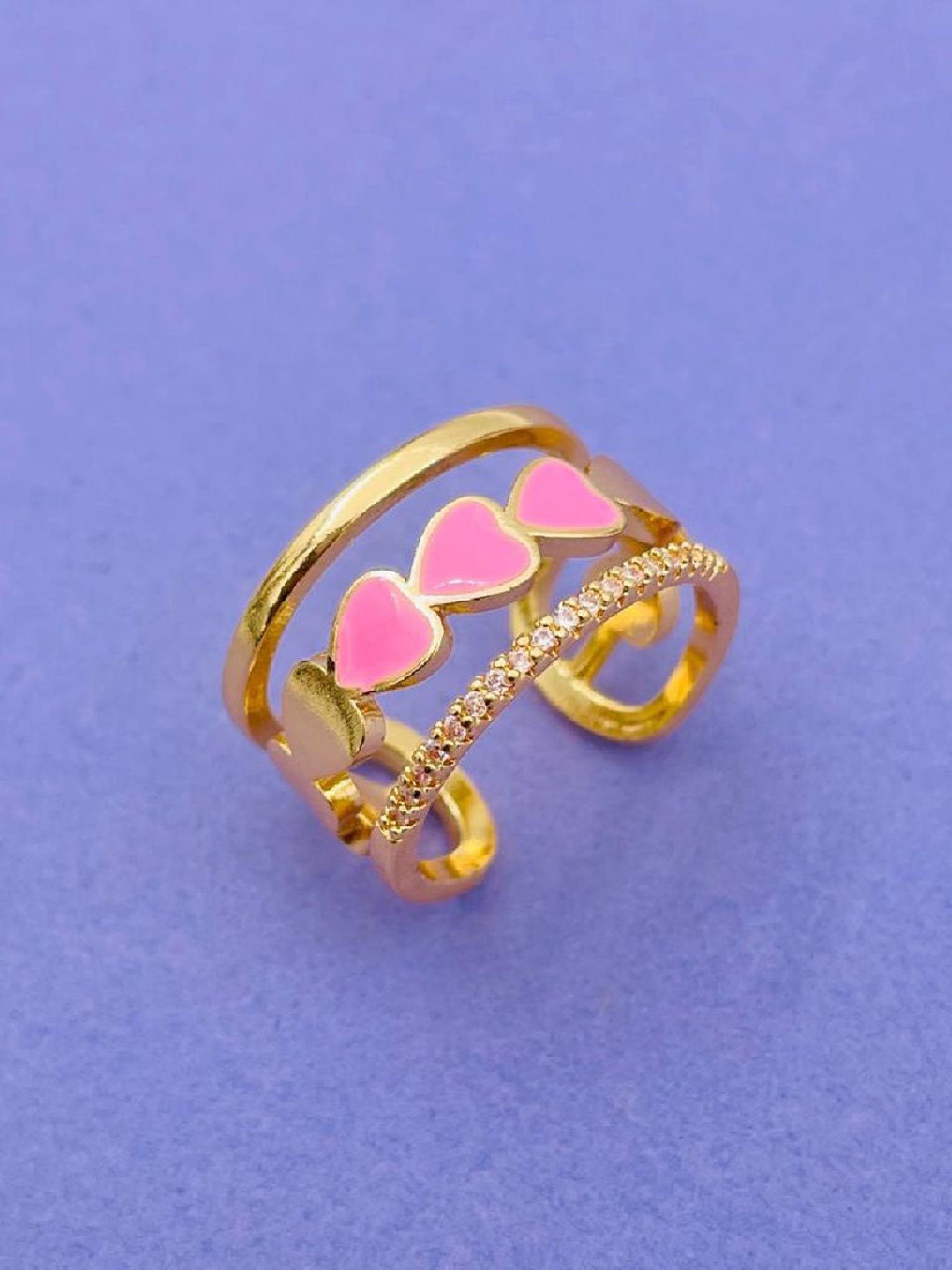 

ZIVOM Gold-Plated Enamelled AD-Studded Adjustable Finger Ring