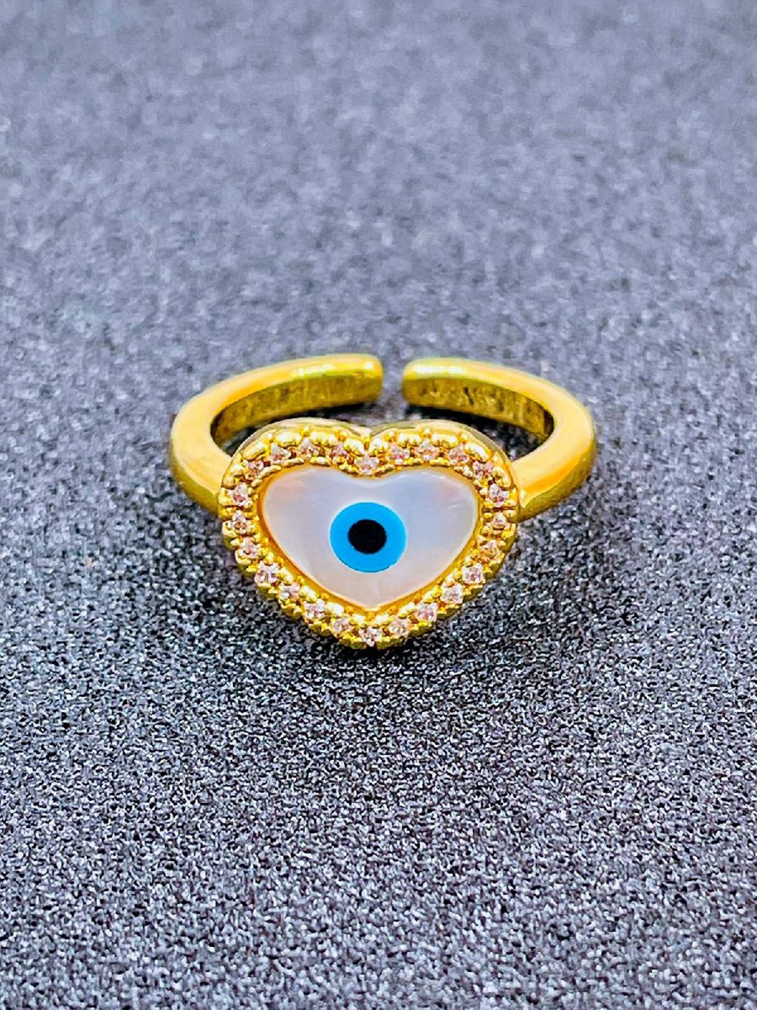 

ZIVOM Gold-Plated CZ-Studded Evil Eye Adjustable Finger Ring