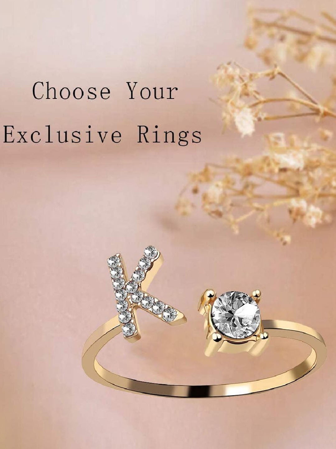 

ZIVOM Gold-Plated CZ-Studded With Alphabet K - Charm Finger Ring