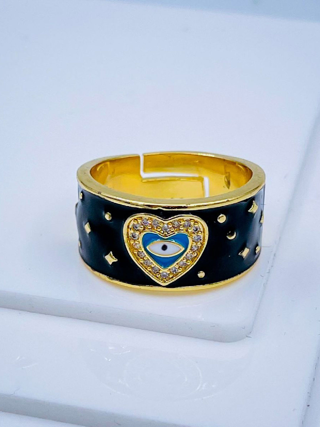 

ZIVOM Women Gold-Plated AD-Studded Evil Eye Charm Finger Ring