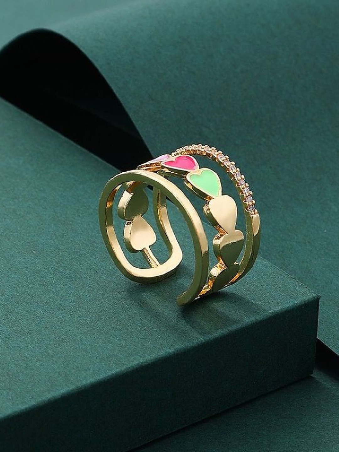 

ZIVOM Women Gold-Plated AD-Studded Adjustable Finger Ring