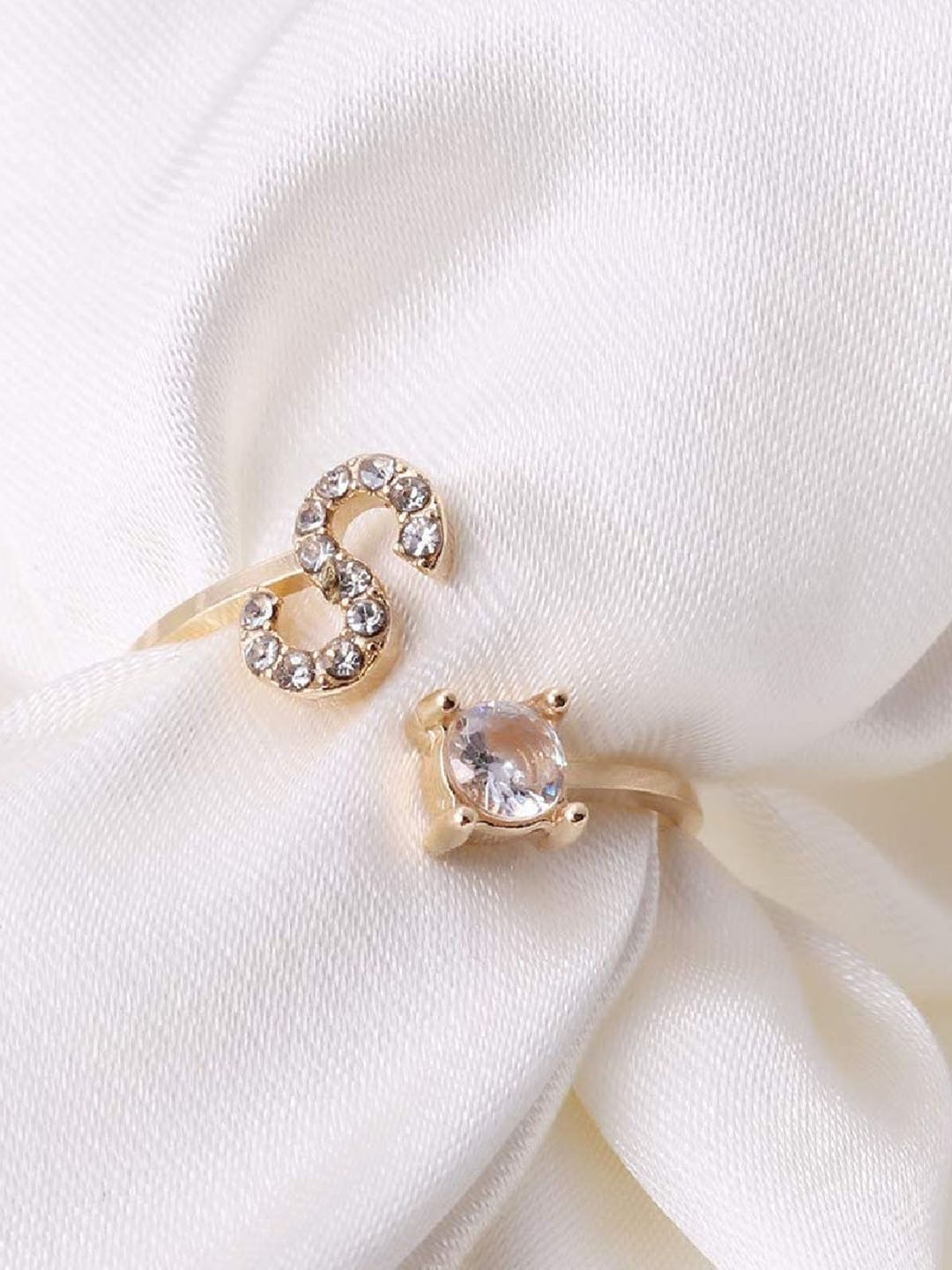 

ZIVOM Gold-Plated CZ-Studded S-Letter Finger Ring