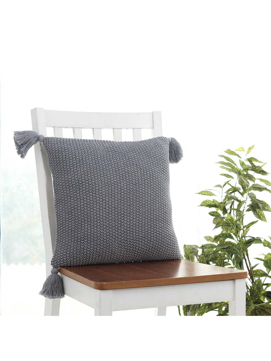 

Pluchi Grey Melange Knitted Cotton Square Cushion Cover
