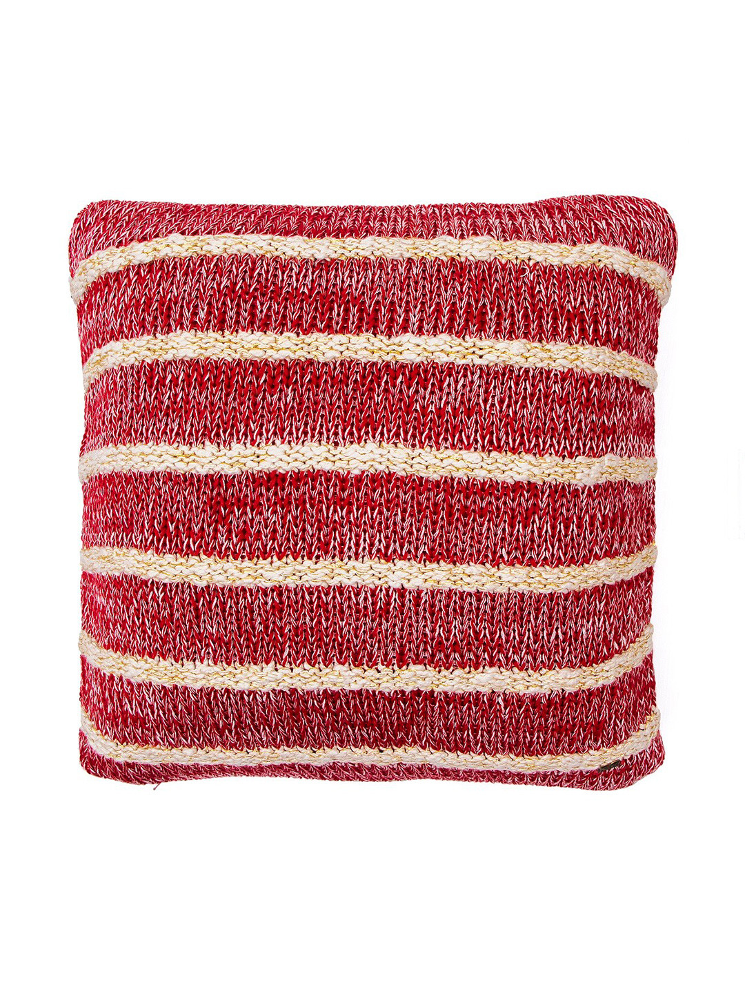 

Pluchi Red & Gold Toned Knitted Striped Cotton Square Cushion Cover