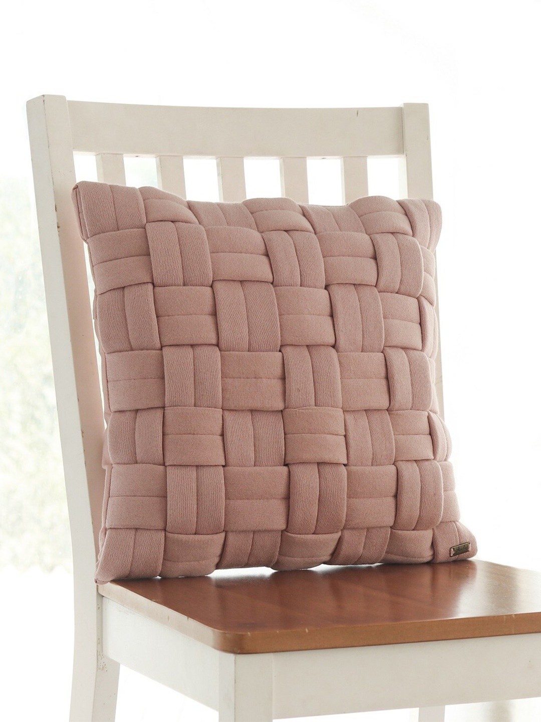 Pluchi Pink Self Design Cotton Square Cushion Cover