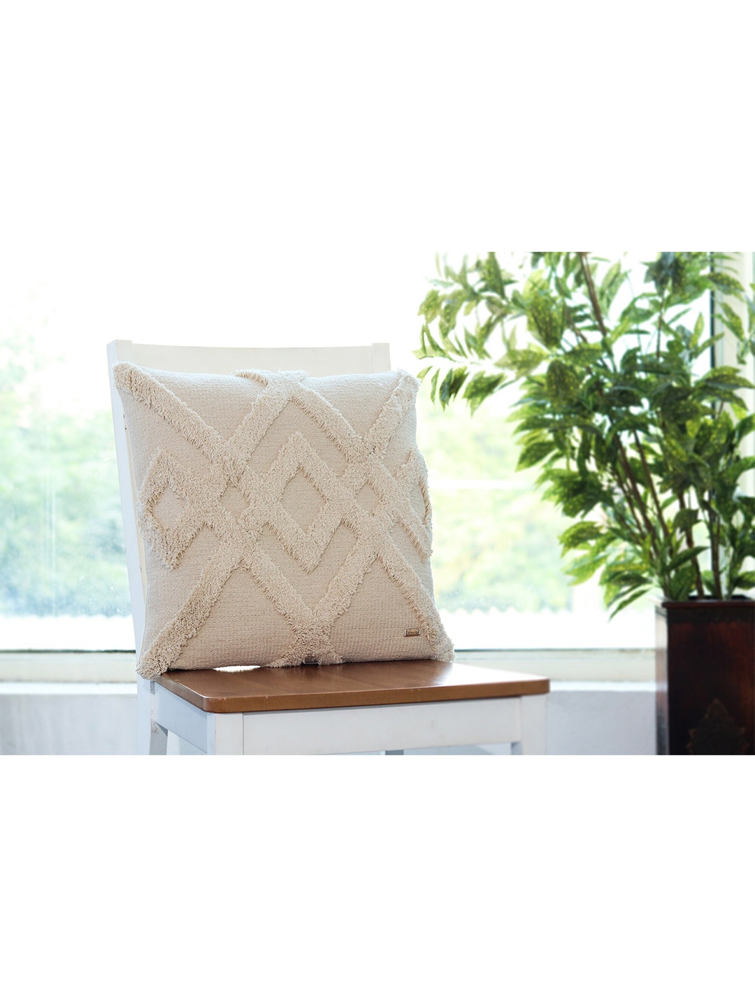 

Pluchi Off White Knitted Cotton Square Cushion Cover
