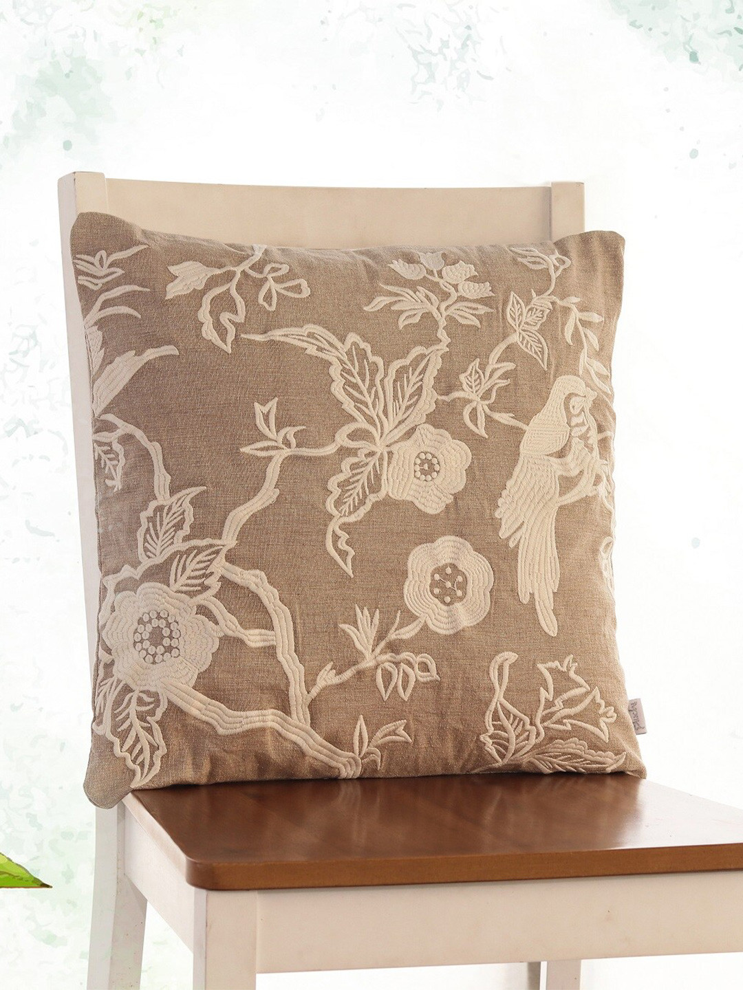 

Pluchi Beige Embroidered Cotton Square Cushion Cover