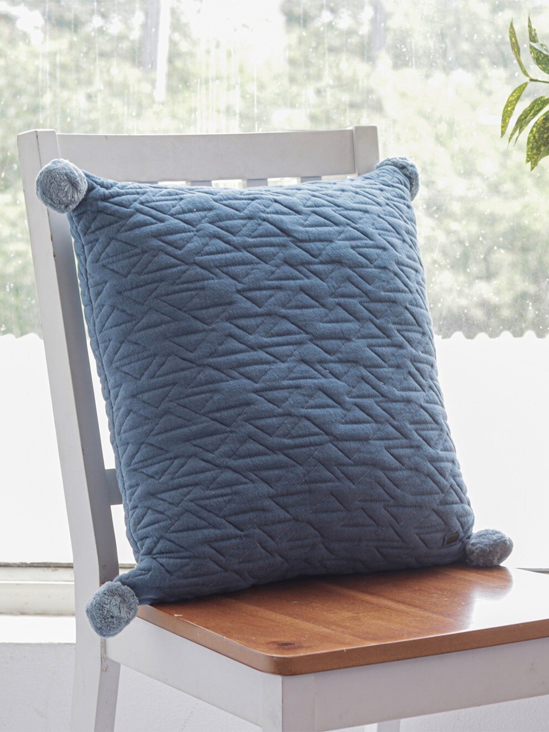 

Pluchi Blue Self Design Cotton Square Cushion Cover