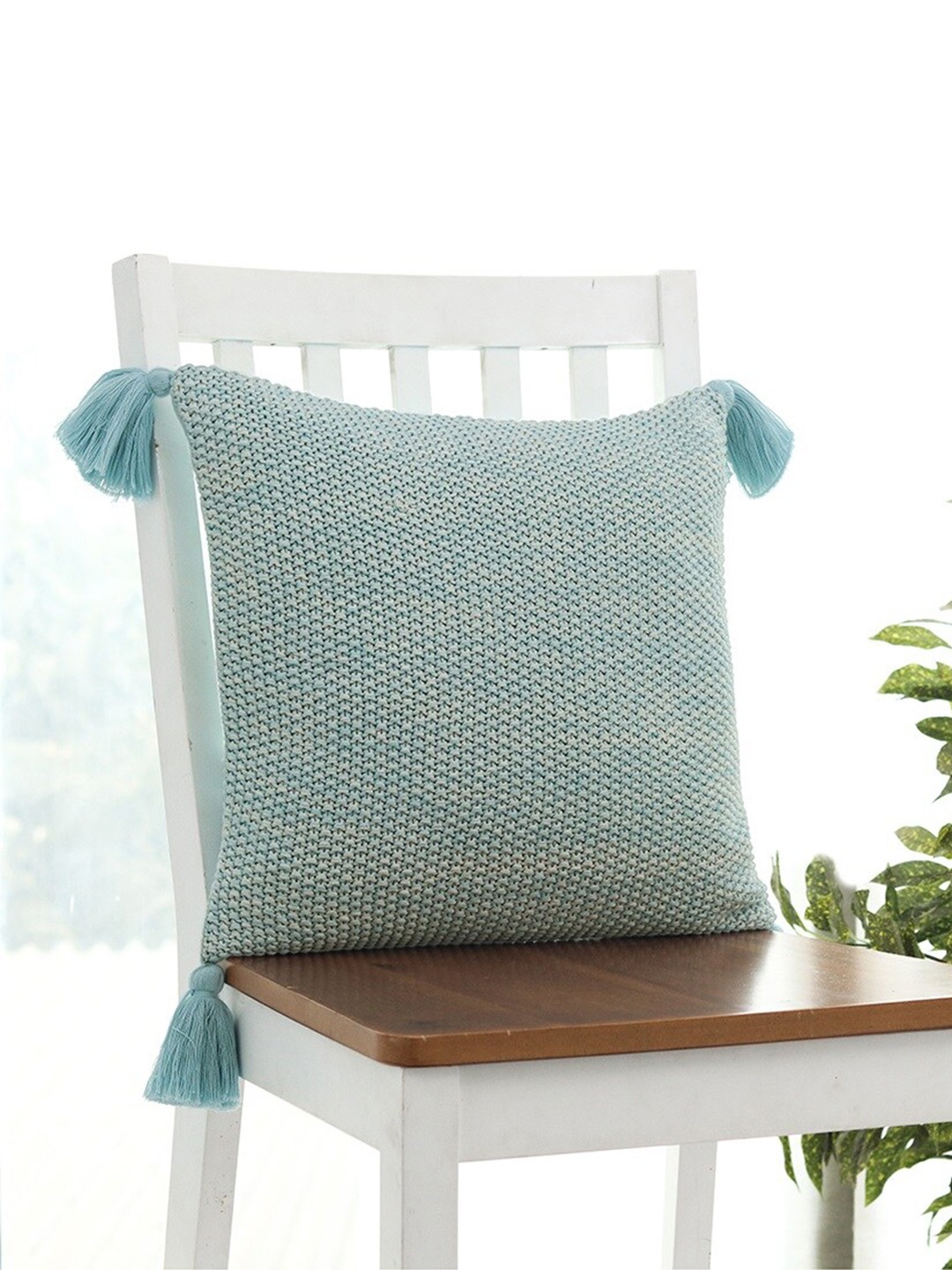 

Pluchi Blue Self Design Cotton Square Cushion Cover