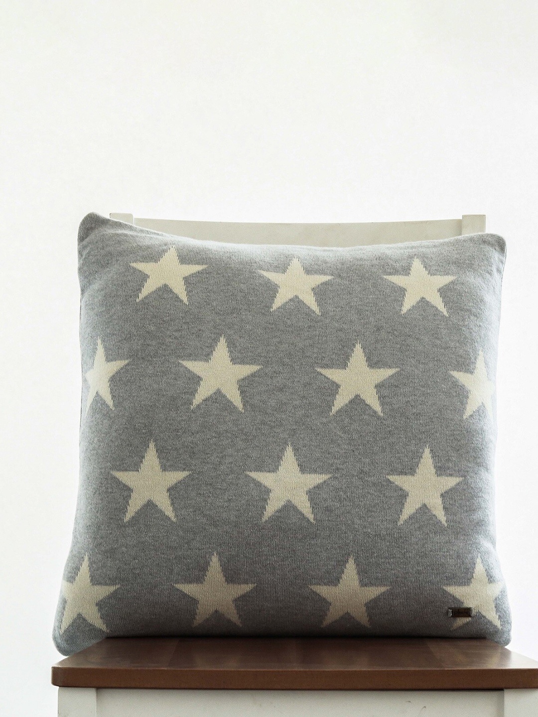 

Pluchi Grey Melange & Beige Star Cotton Square Cushion Cover