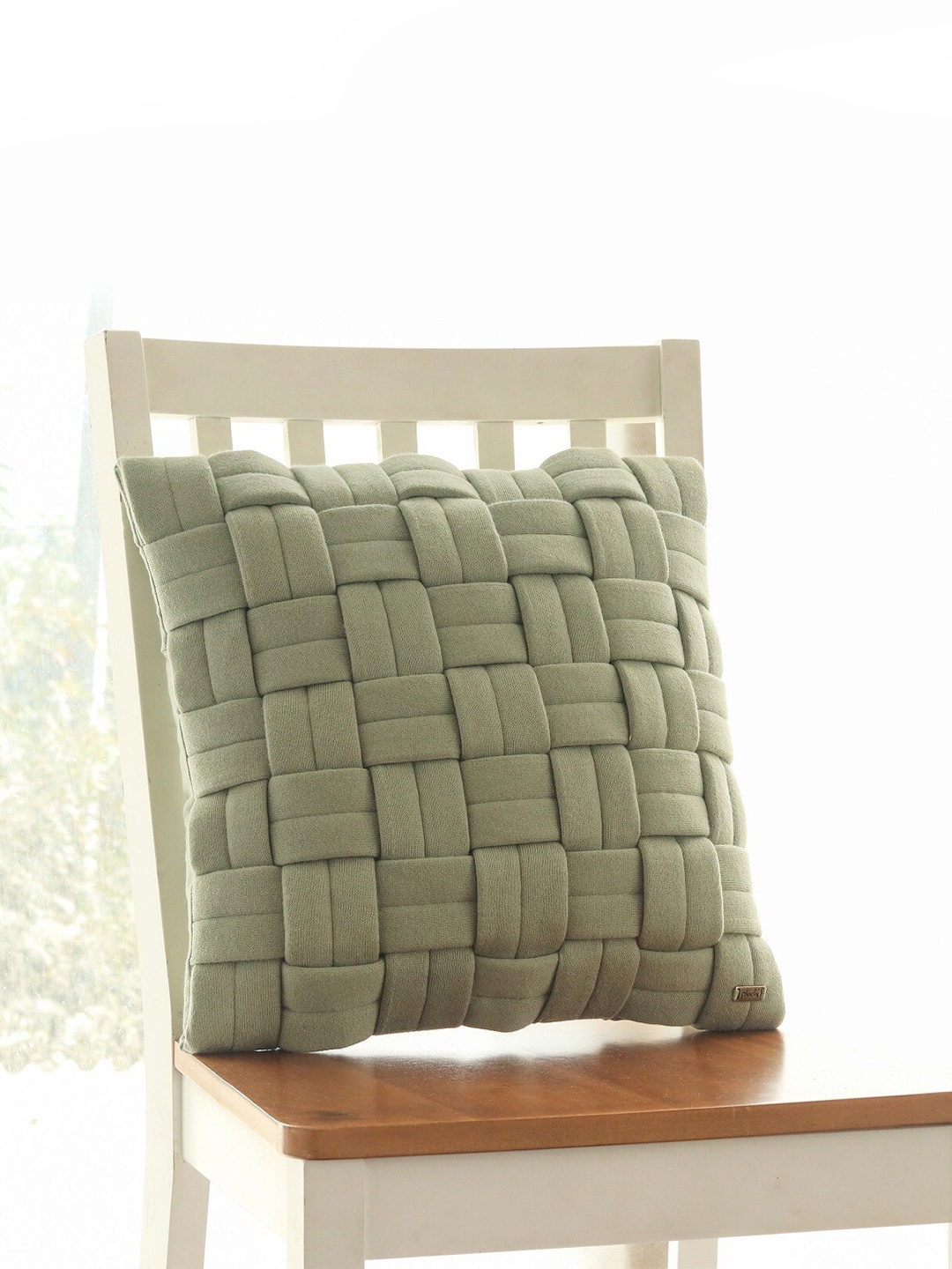 

Pluchi Green Self Design Cotton Square Cushion Cover