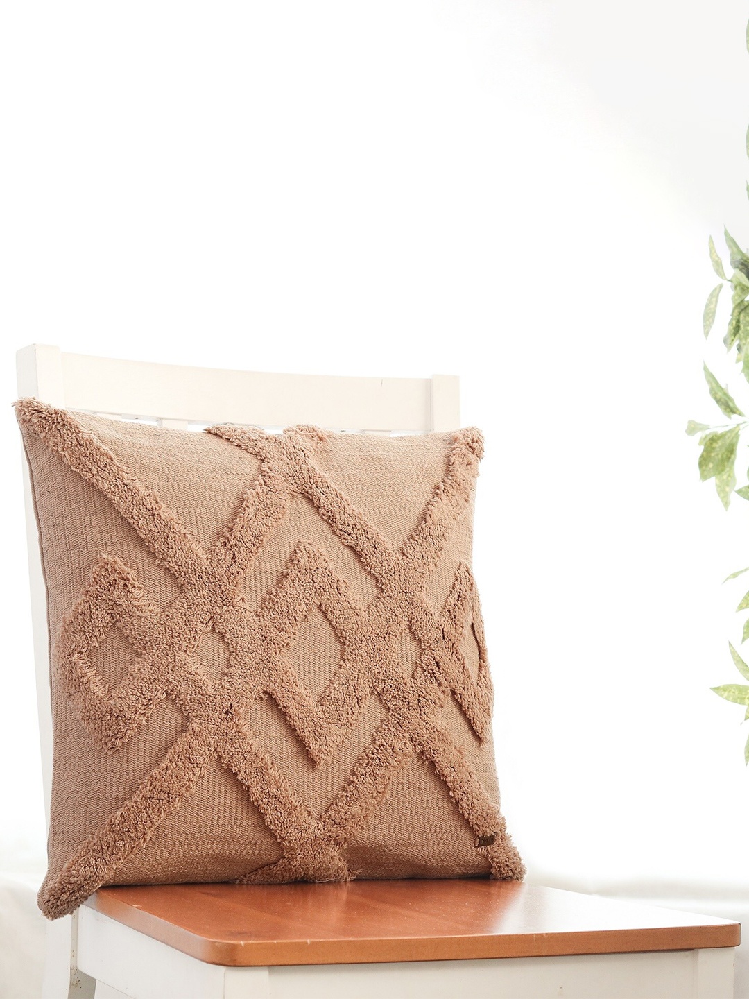 

Pluchi Pink Self Design Cotton Square Cushion Cover