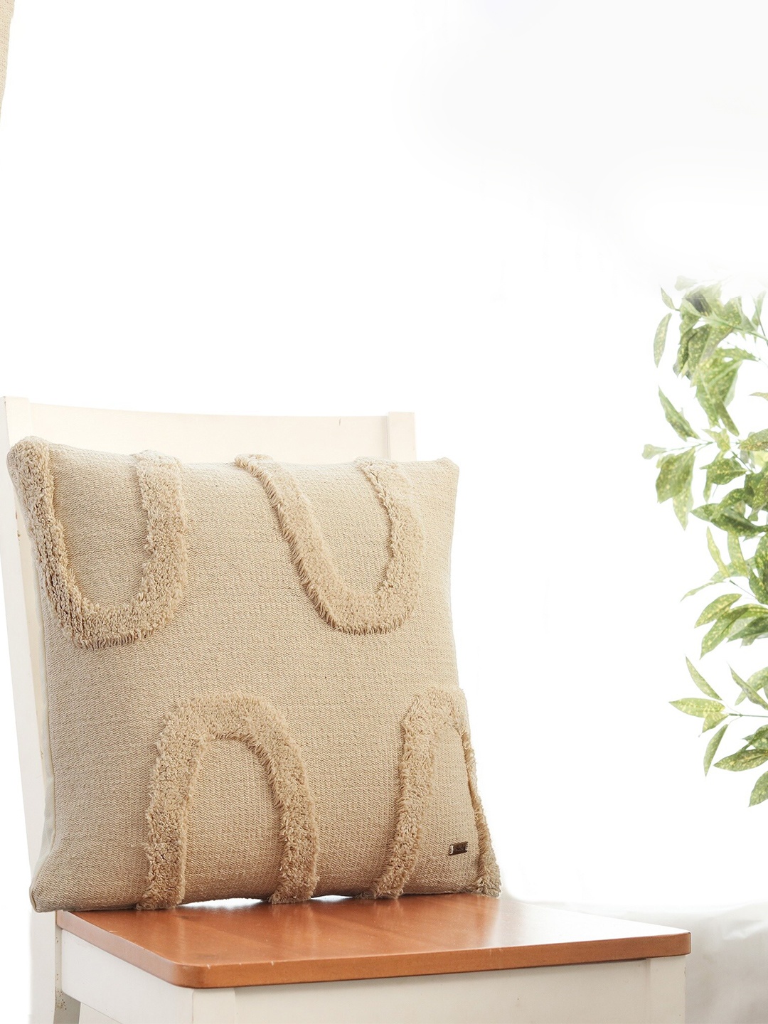 

Pluchi Off White Self Design Cotton Square Cushion Cover