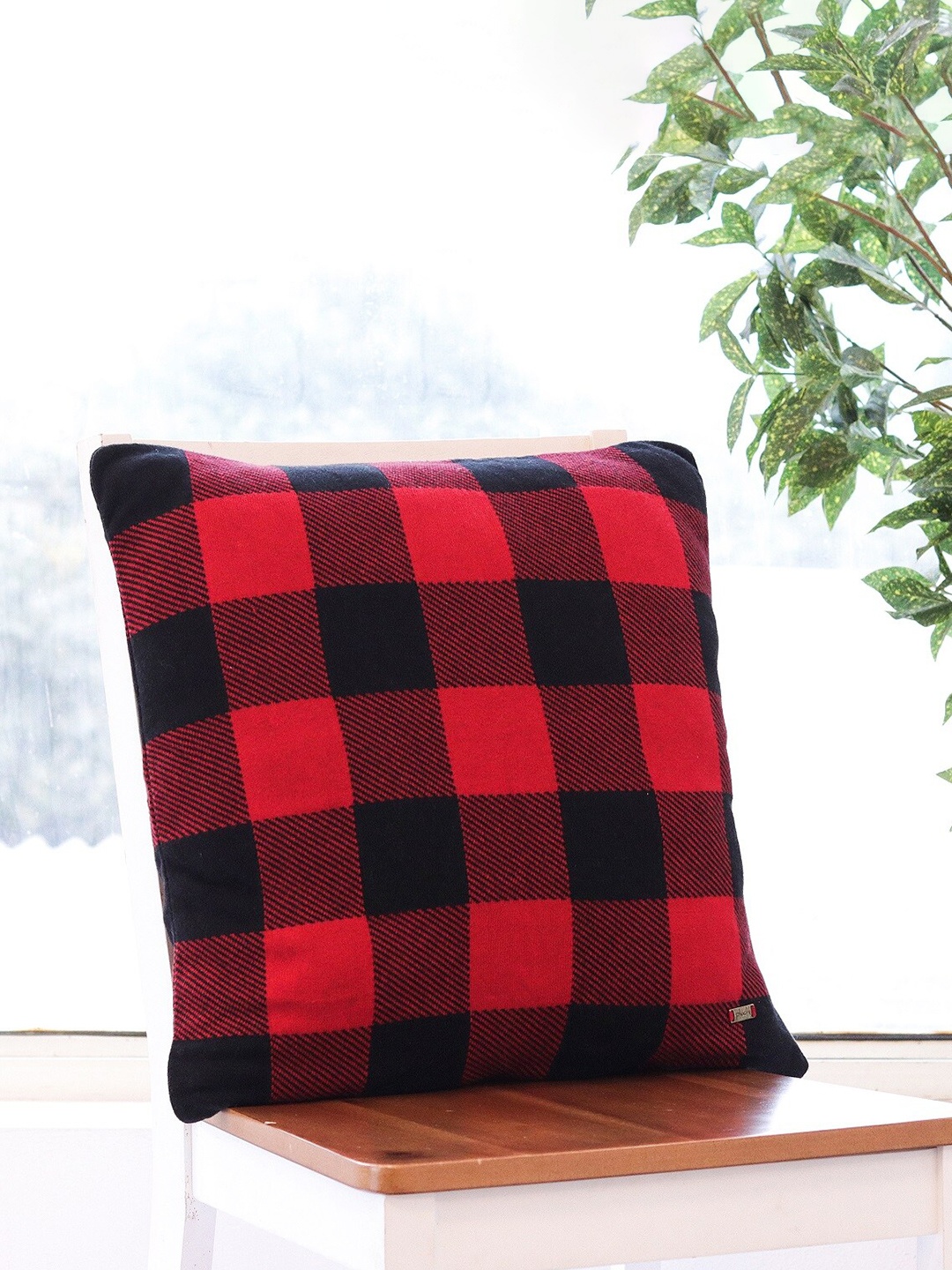 

Pluchi Red & Black Checked Cotton Square Cushion Cover