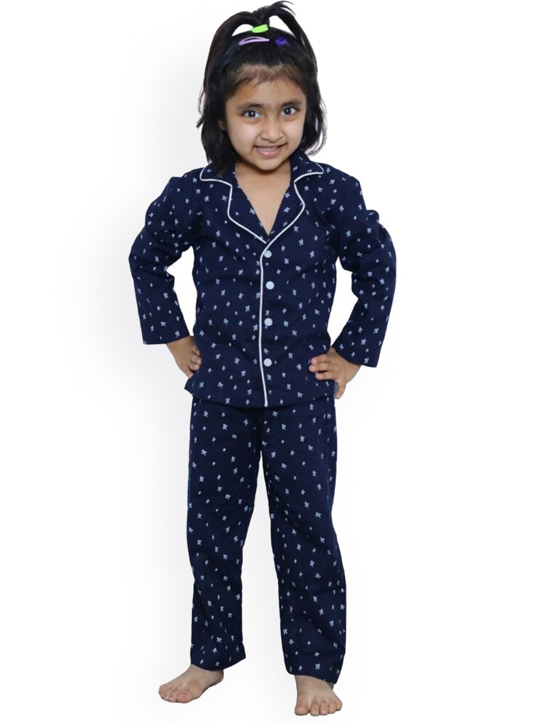 

Little Musketeer Girls Floral Printed Pure Cotton Night Suit, Blue
