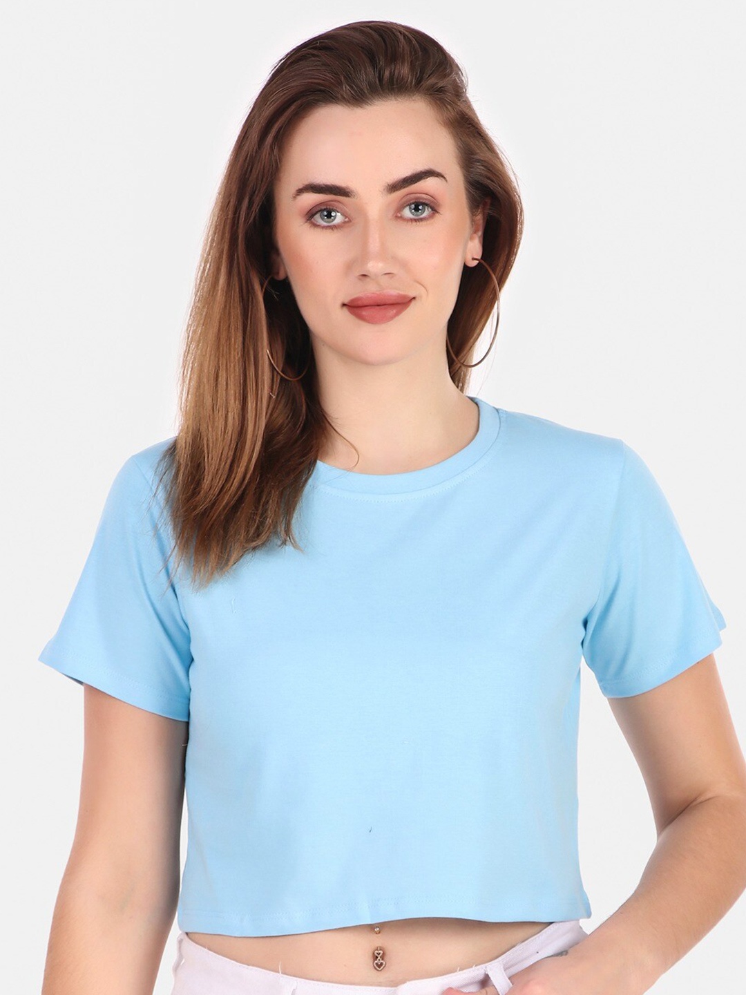 

TRENDY RABBIT Round Neck Pure Cotton Crop Top, Na