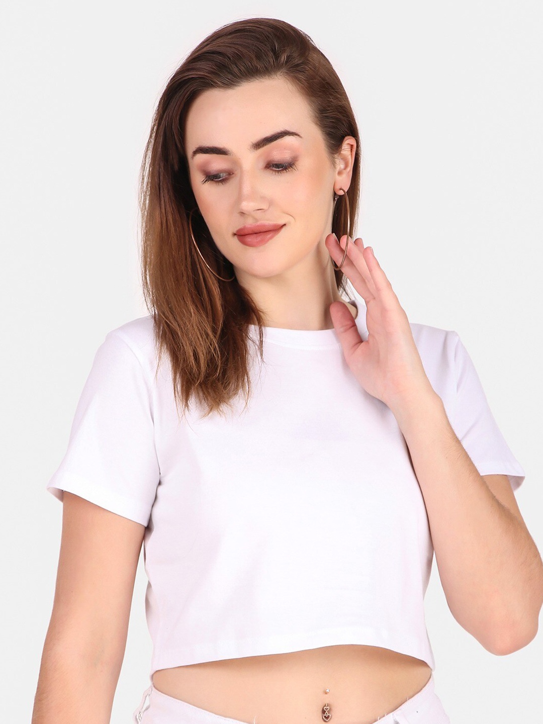 

TRENDY RABBIT Round Neck Pure Cotton Crop Top, White