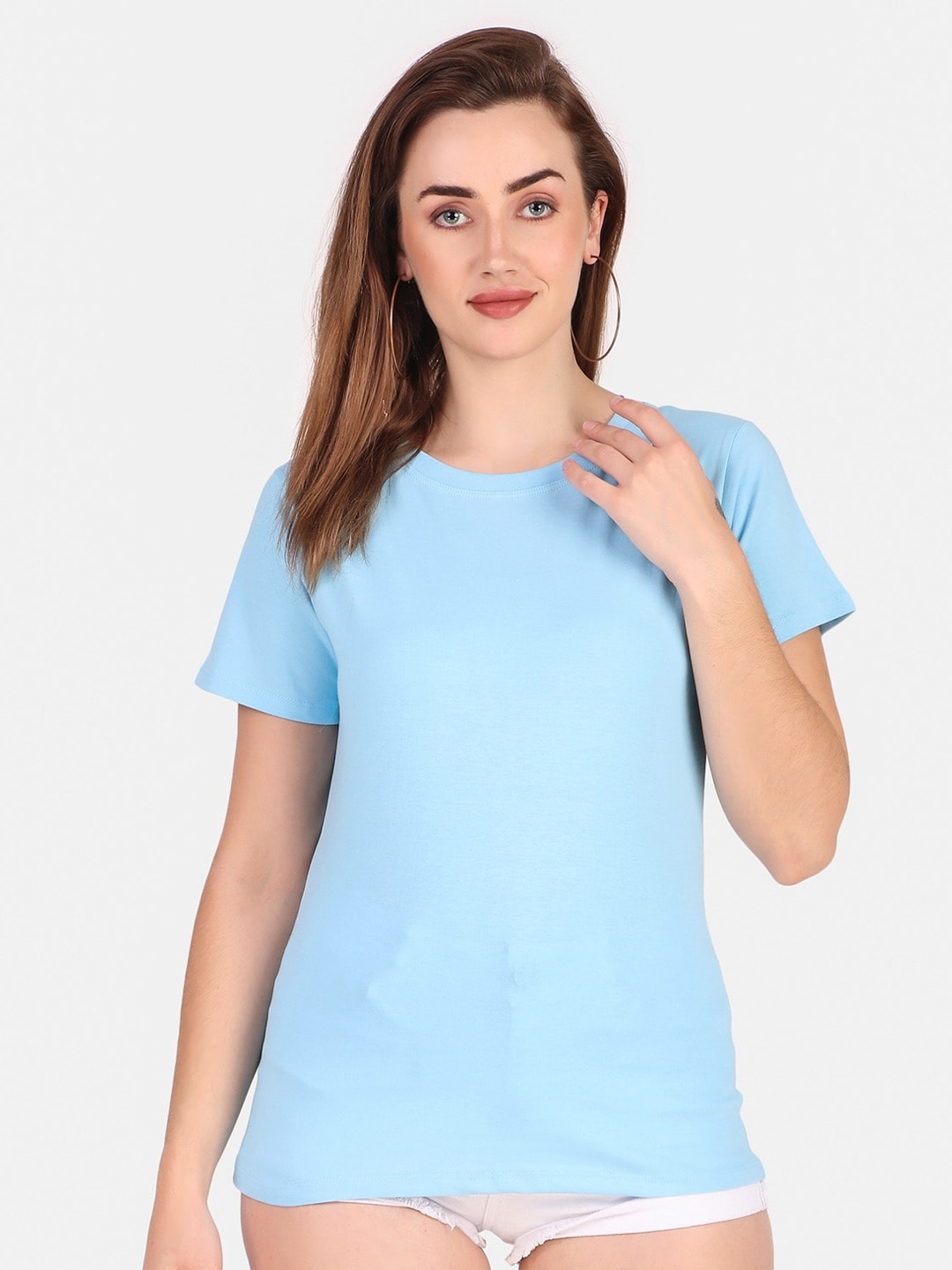 

TRENDY RABBIT Round Neck Short Sleeves Cotton T-shirt, Blue
