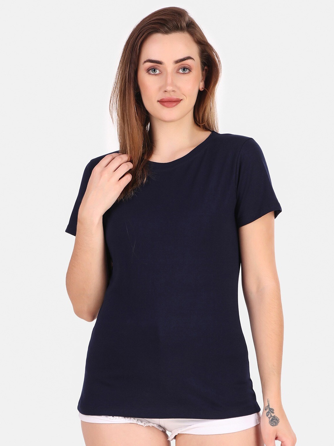 

TRENDY RABBIT Round Neck Short Sleeves Cotton T-shirt, Navy blue