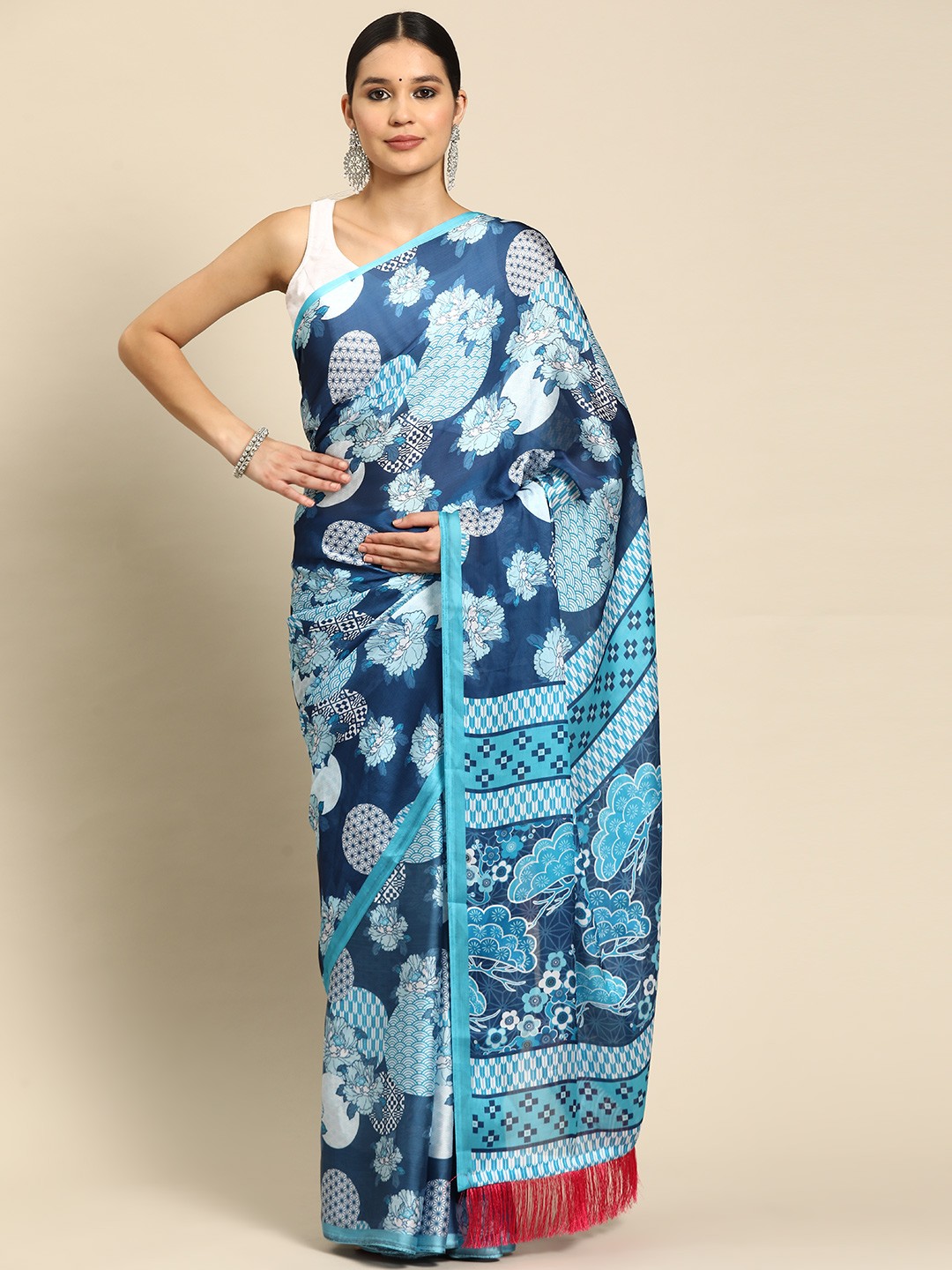 

VASTRANAND Floral Pure Chiffon Saree, Blue