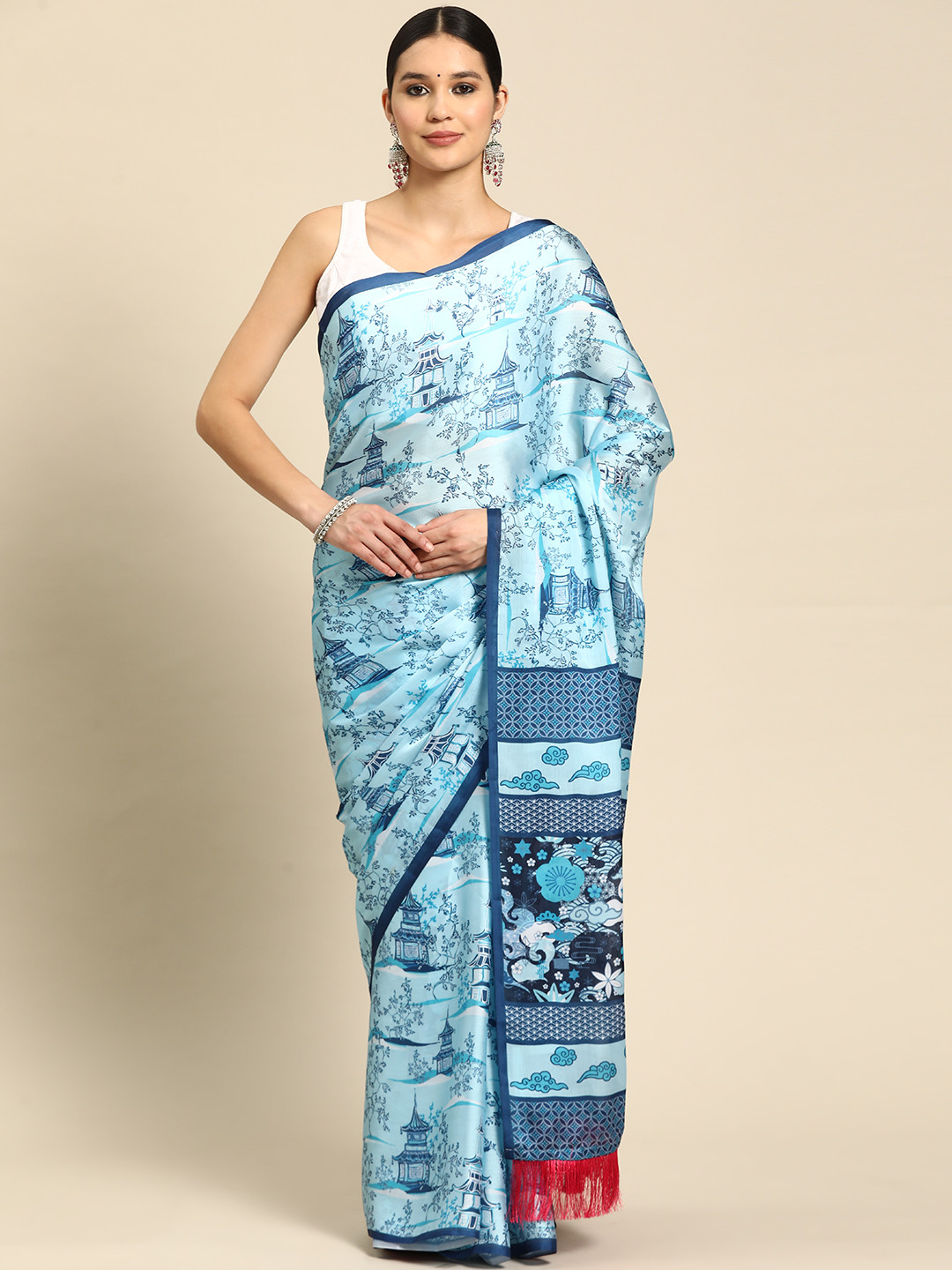 

VASTRANAND Printed Pure Chiffon Saree, Blue