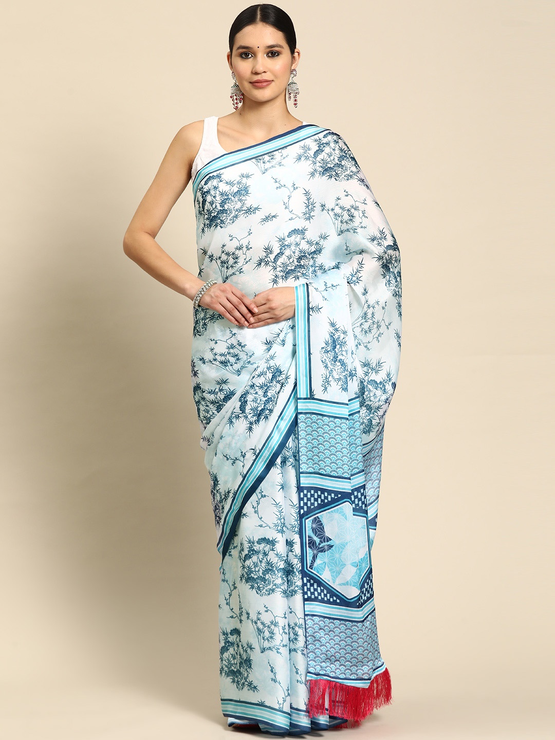 

VASTRANAND Floral Printed Pure Chiffon Saree, Blue